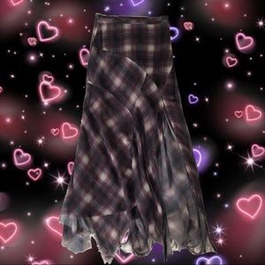 unif maxi shredded plaid maxi skirt size small with asymmetrical side slit